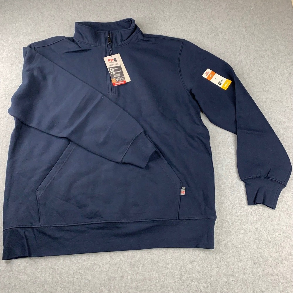NWT Carhartt FR Sweatshirt L Navy Force‎ Flame Resistant 1/4 Zip MSRP $165